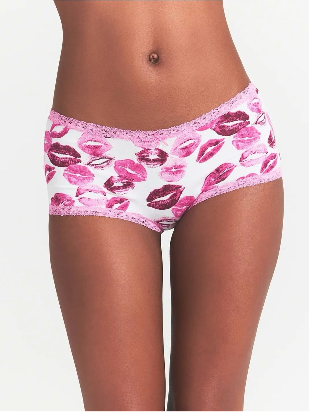 SKIMS Pink Kiss-Print Boyshort Panty with Lace Trim NWT